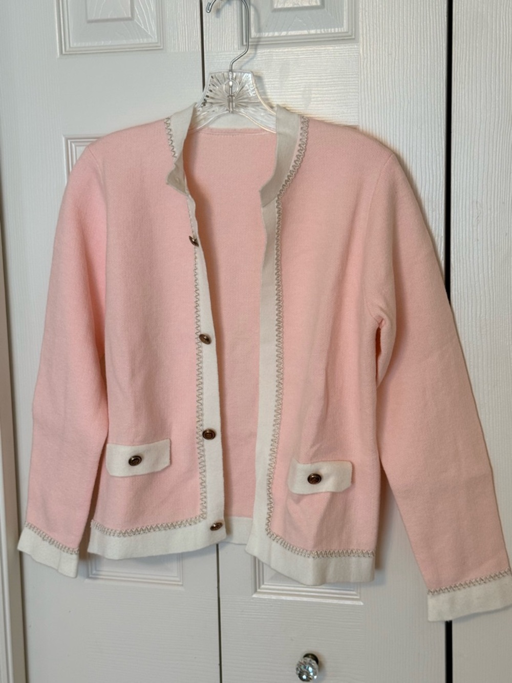 Pink Contrast-Trim Women's Cardigan Sweater, Grey Sweater & black dress BOGO